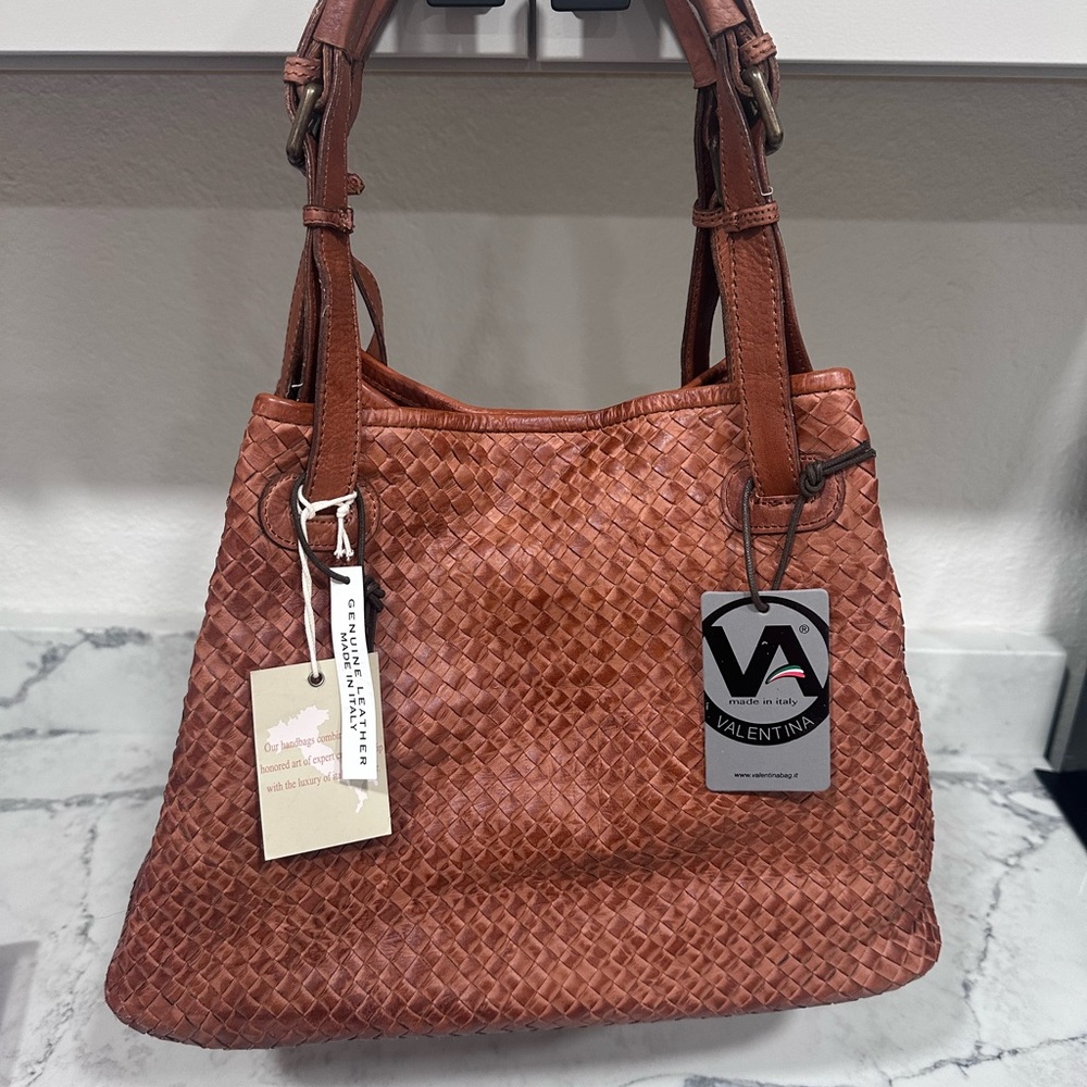 SOLD -Valentina Tan Woven Leather Shoulder Bag